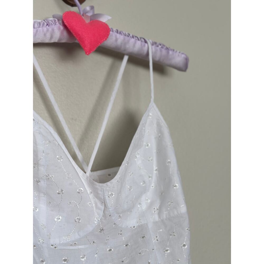 Handmade White Eyelet Lace Tank Top w Lace Trim Coquette Ruched Back - Picture 5 of 6